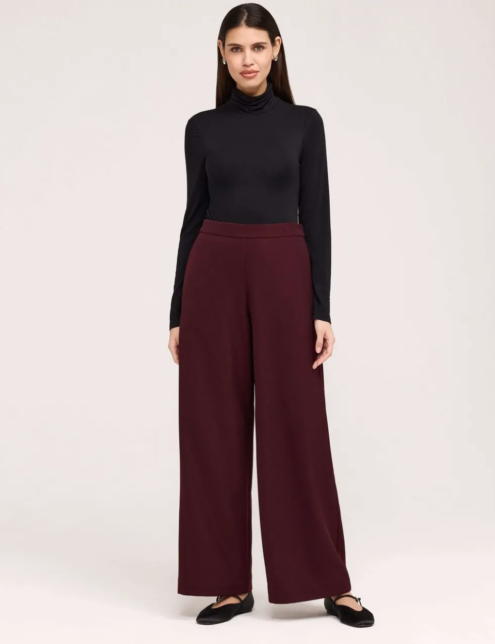 Twill Elasticated Waist Wide Leg Trousers