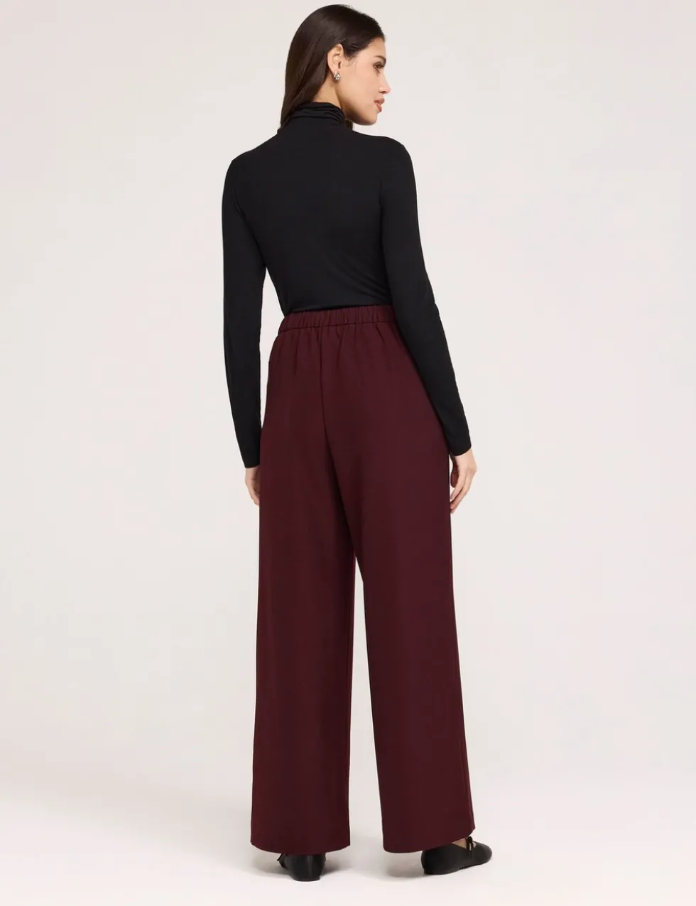 Twill Elasticated Waist Wide Leg Trousers