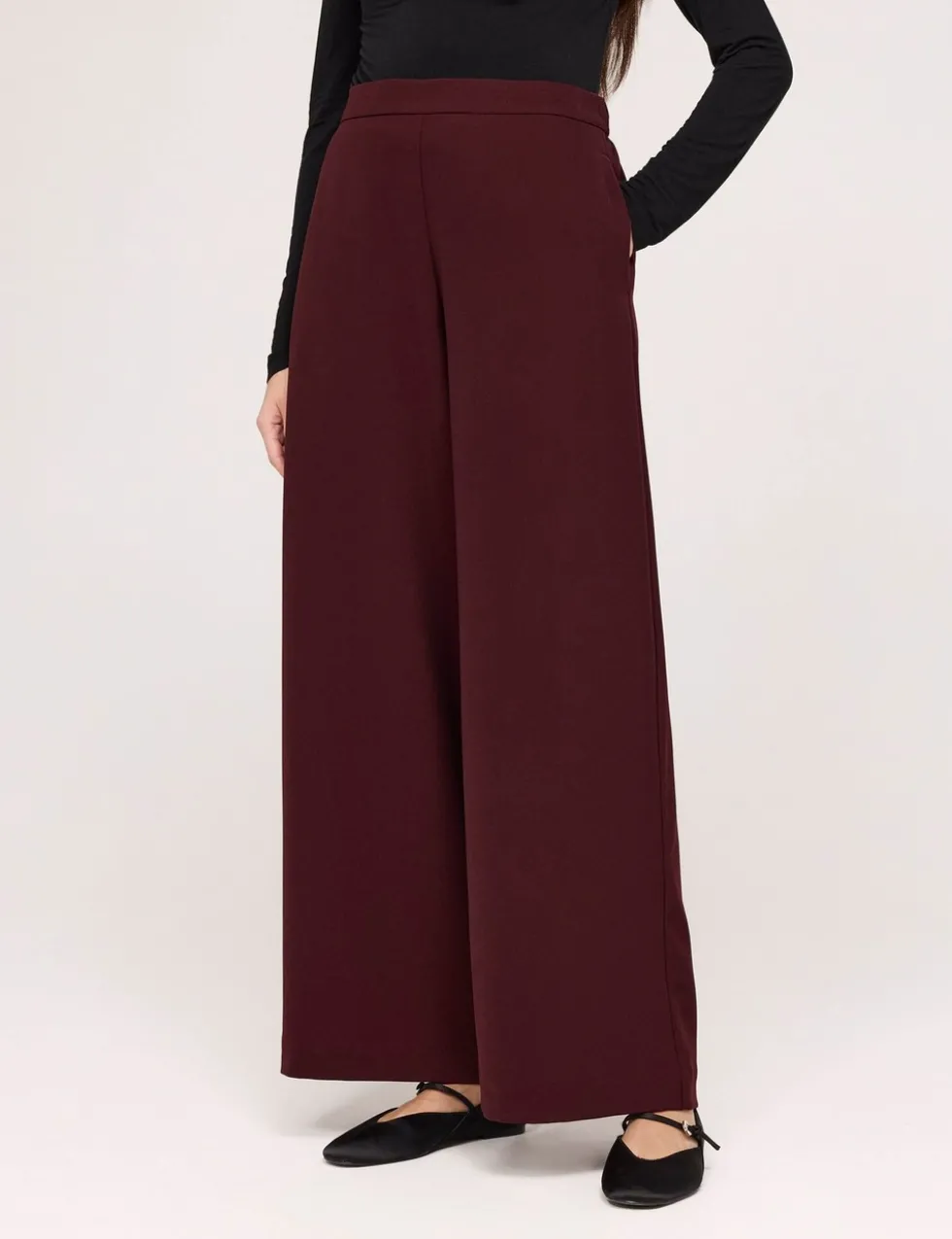 Twill Elasticated Waist Wide Leg Trousers