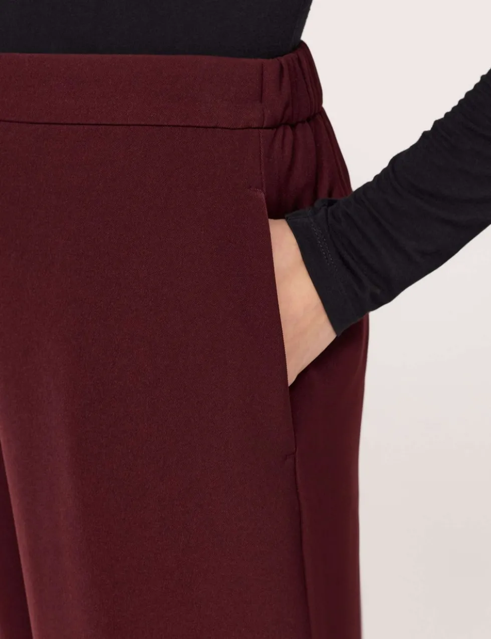 Twill Elasticated Waist Wide Leg Trousers