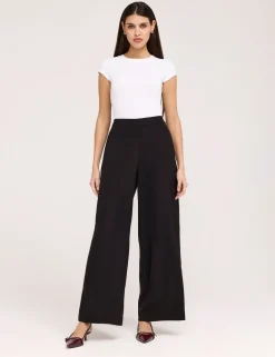 Twill Elasticated Waist Wide Leg Trousers