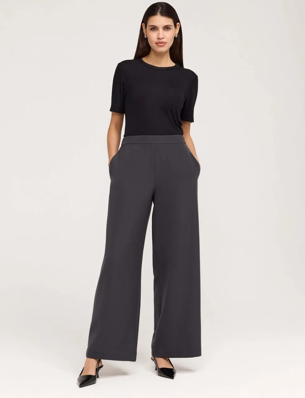 Twill Elasticated Waist Wide Leg Trousers
