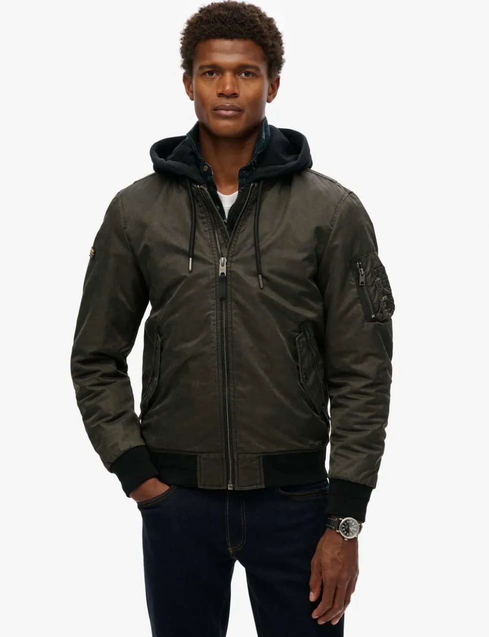 Twill Hooded Bomber Jacket