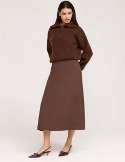 Twill Midi A-Line Skirt