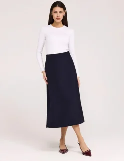 Twill Midi A-Line Skirt