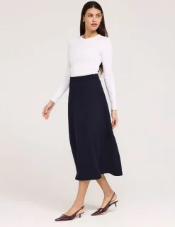Twill Midi A-Line Skirt