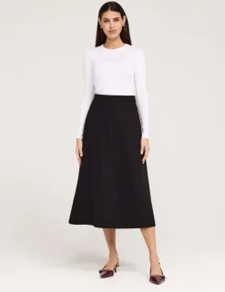 Twill Midi A-Line Skirt