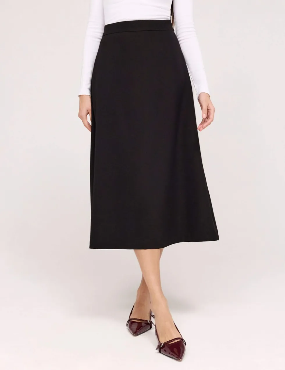 Twill Midi A-Line Skirt