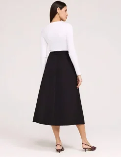 Twill Midi A-Line Skirt