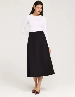 Twill Midi A-Line Skirt