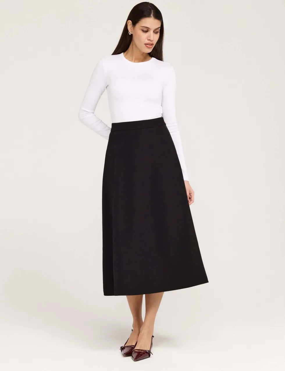 Twill Midi A-Line Skirt
