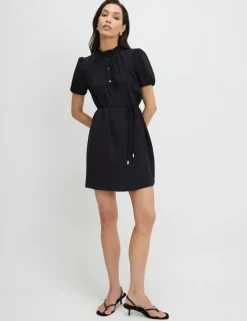 Twill Workwear High Neck Mini Shift Dress
