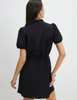 Twill Workwear High Neck Mini Shift Dress