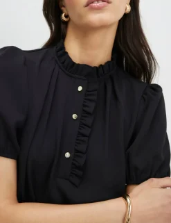 Twill Workwear High Neck Mini Shift Dress