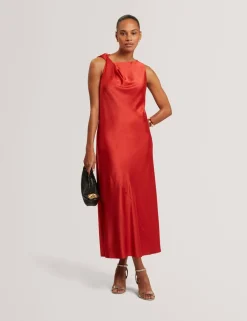 Twist Shoulder Midi Slip Dress