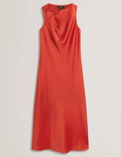 Twist Shoulder Midi Slip Dress