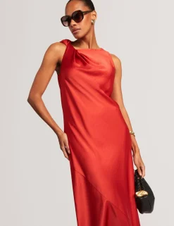 Twist Shoulder Midi Slip Dress