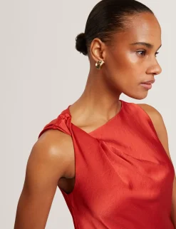 Twist Shoulder Midi Slip Dress