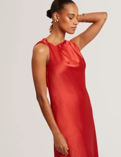 Twist Shoulder Midi Slip Dress