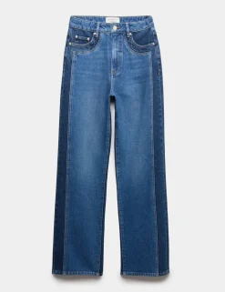 Two Tone High Waisted Straight Leg Jeans