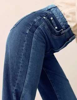 Two Tone High Waisted Straight Leg Jeans