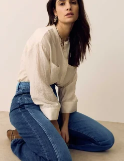 Two Tone High Waisted Straight Leg Jeans