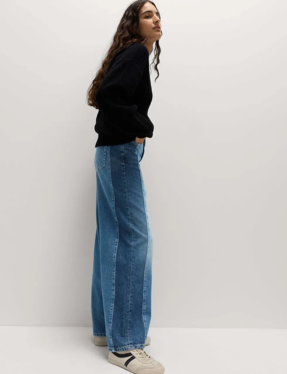 Two Toned Slouchy Wide Leg Jeans