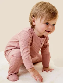 Two-Way Zip Ribbed Sleepsuit with Cotton (0-24 Mths)