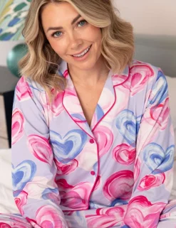 Valentines Cotton Modal Heart Print Revere Pyjama Top
