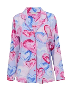 Valentines Cotton Modal Heart Print Revere Pyjama Top