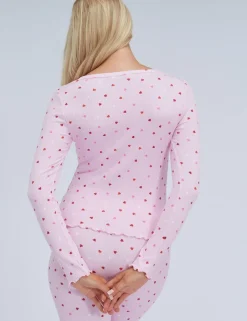 Valentines Ribbed Heart Print Henley Pyjama Set