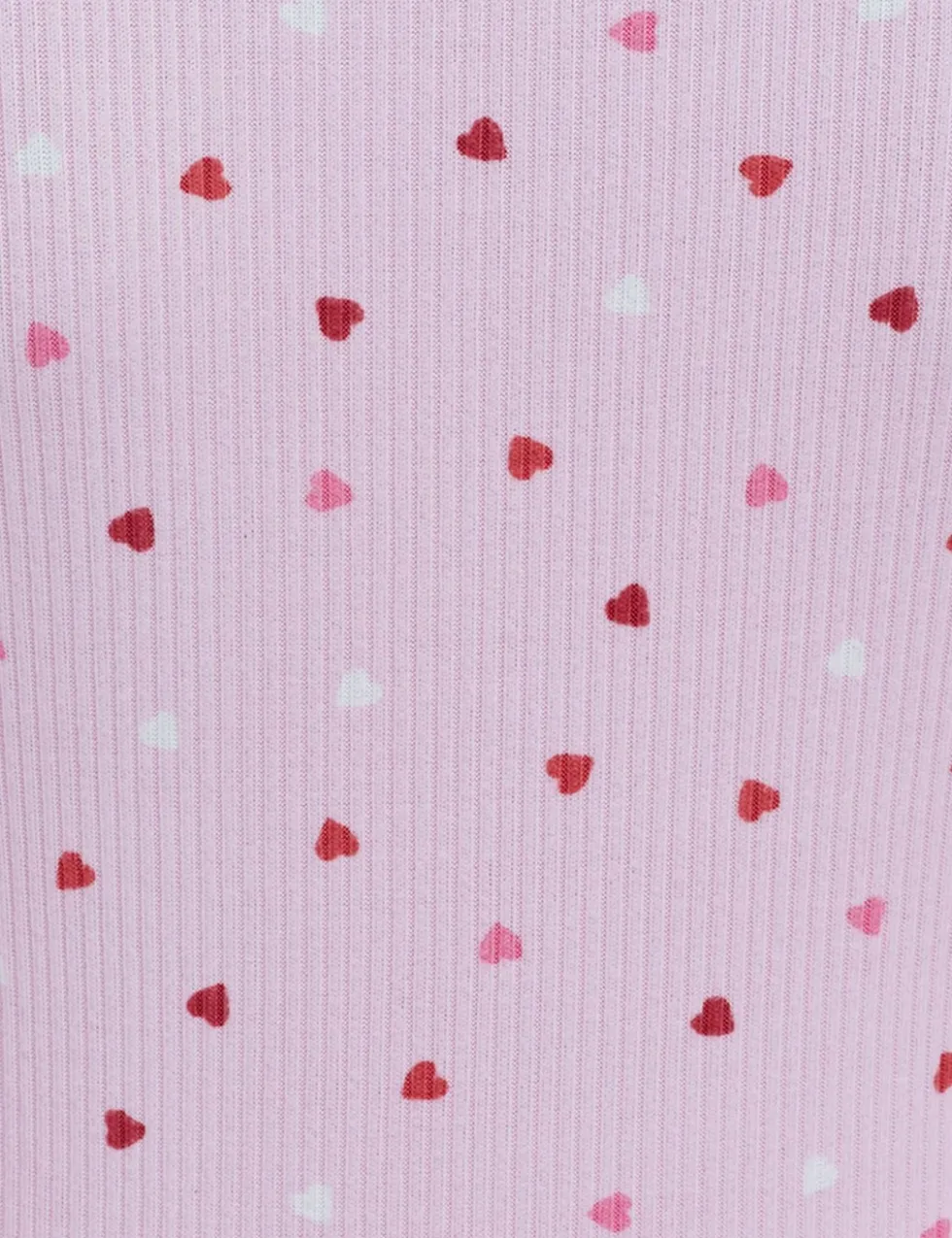 Valentines Ribbed Heart Print Henley Pyjama Set