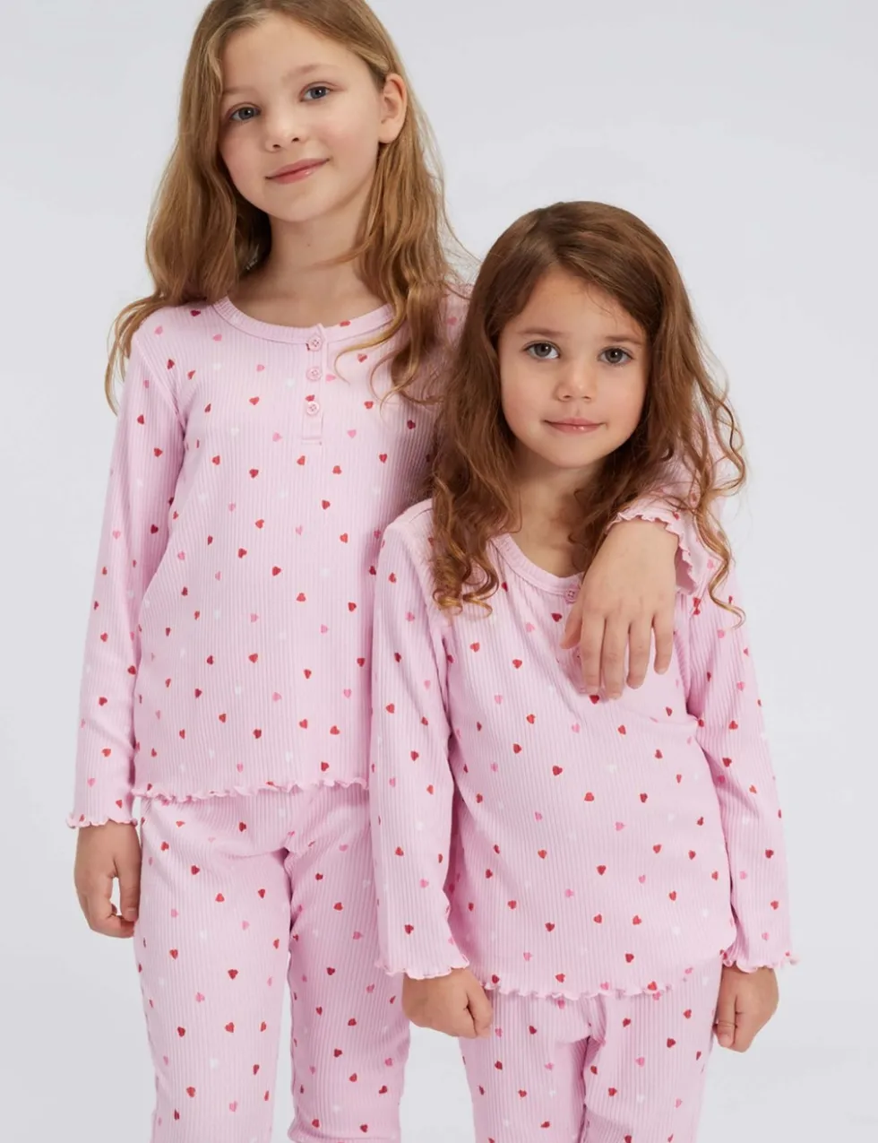 Valentines Ribbed Heart Print Pyjamas (2-12 Yrs)