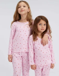 Valentines Ribbed Heart Print Pyjamas (2-12 Yrs)
