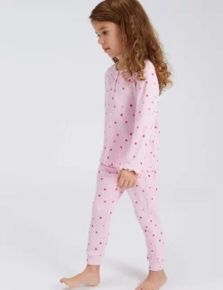 Valentines Ribbed Heart Print Pyjamas (2-12 Yrs)