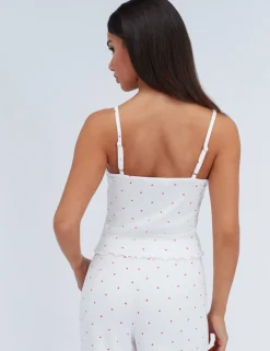 Valentines Ribbed Heart Print Lace Trim Pyjama Set