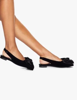 Velvet Bow Flat Pointed Mules