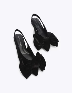 Velvet Bow Flat Pointed Mules