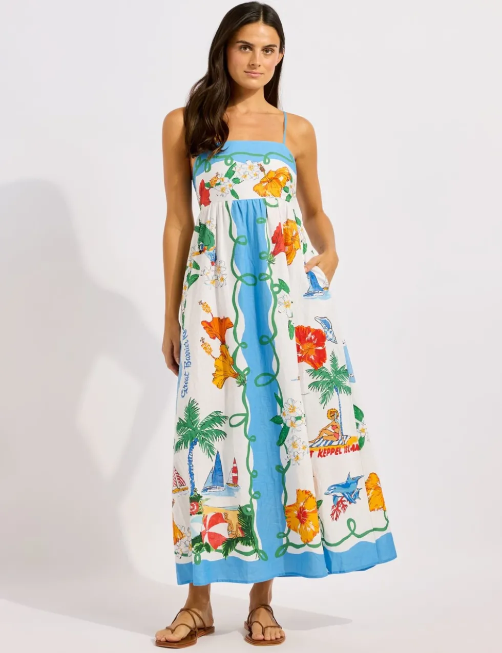 Viva Vacation Linen Rich Printed Maxi Dress