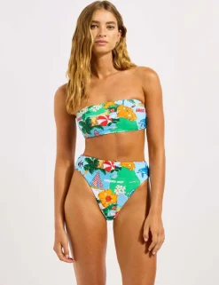 Viva Vacation Printed High Waisted High-Leg Bikini Bottoms'