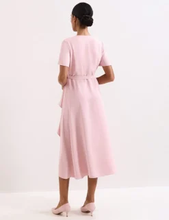 V-Neck Angel Sleeve Midi Wrap Dress