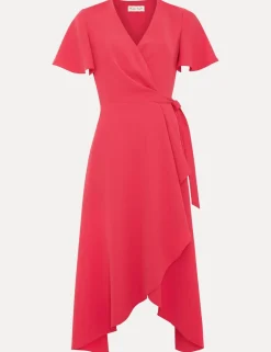 V-Neck Angel Sleeve Midi Wrap Dress