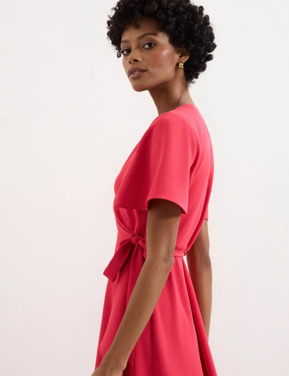 V-Neck Angel Sleeve Midi Wrap Dress