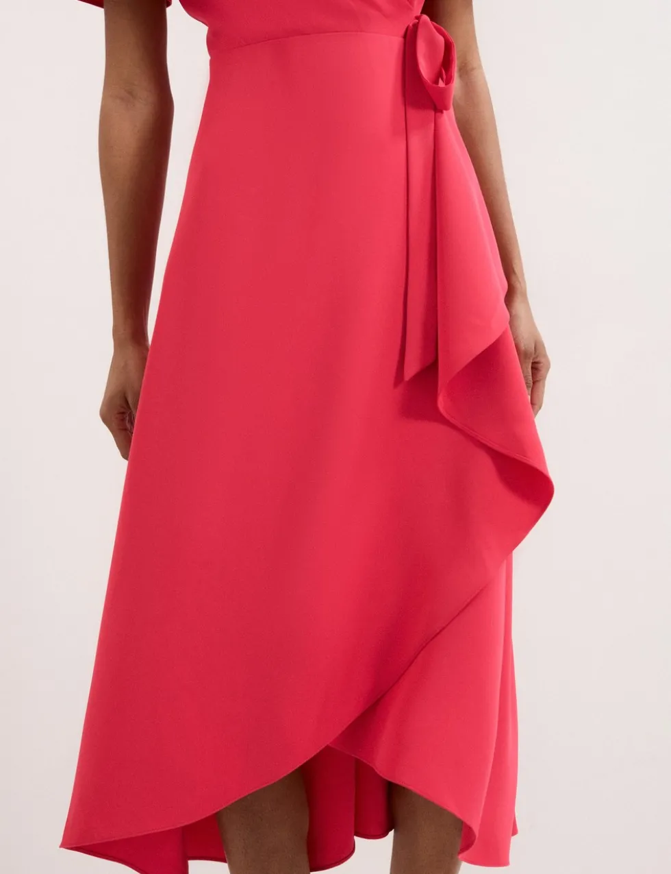 V-Neck Angel Sleeve Midi Wrap Dress
