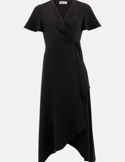 V-Neck Angel Sleeve Midi Wrap Dress