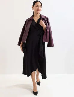 V-Neck Angel Sleeve Midi Wrap Dress