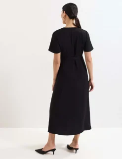 V-Neck Angel Sleeve Midi Wrap Dress