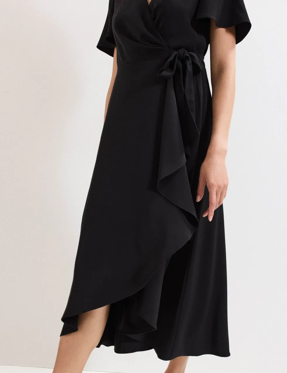 V-Neck Angel Sleeve Midi Wrap Dress