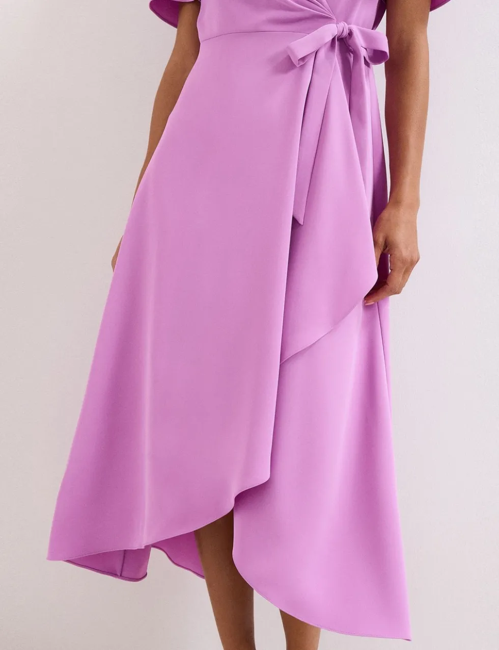 V-Neck Angel Sleeve Midi Wrap Dress
