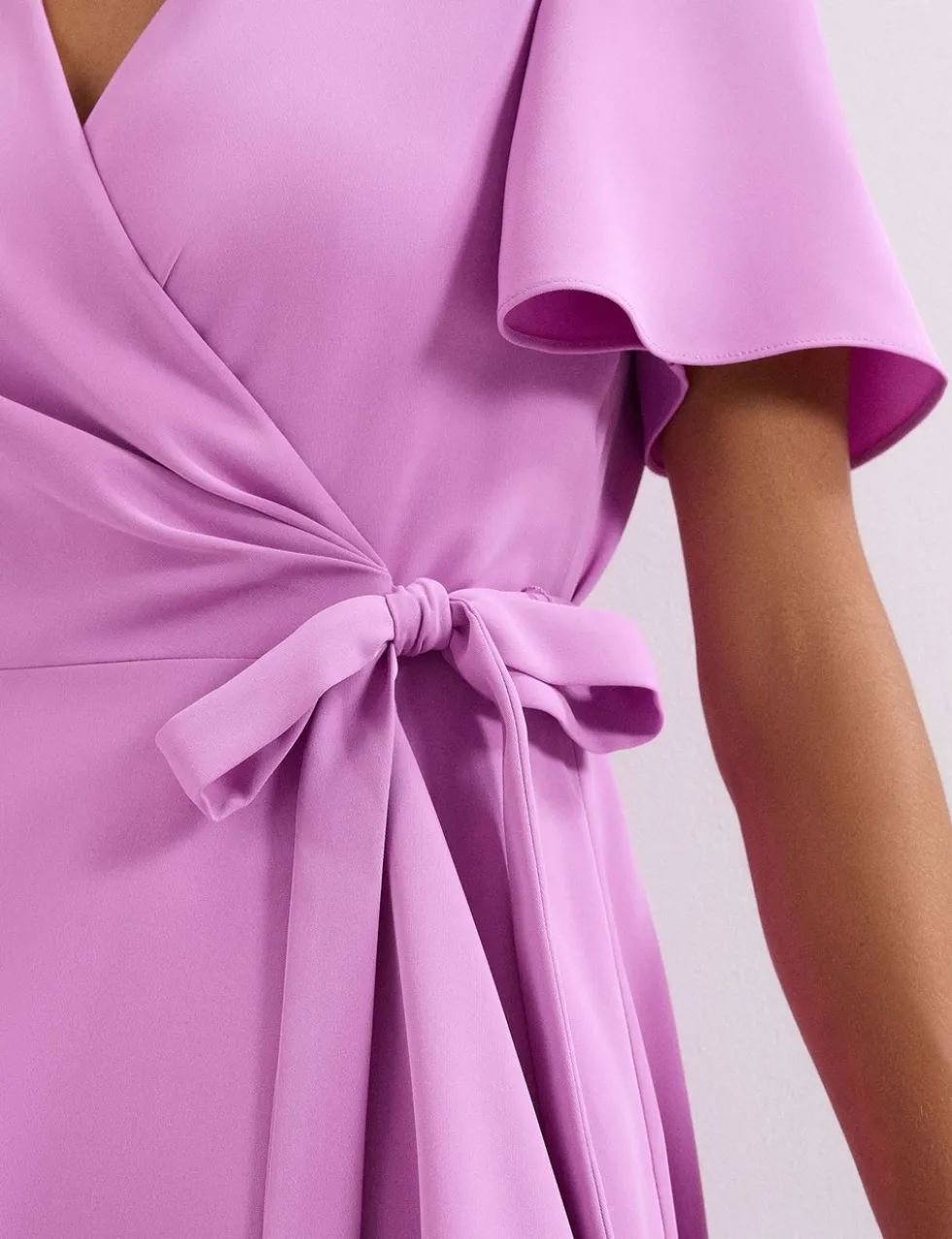 V-Neck Angel Sleeve Midi Wrap Dress